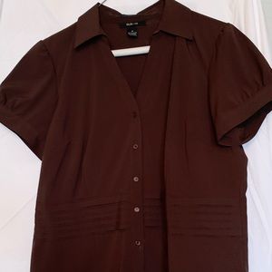 Style & Co brown v-neck button down blouse